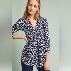 Anthropologie Maeve Bird Print Button Down Tunic